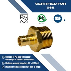 1) 1/2″ PEX X 3/4″ MALE NPT THREADED ADAPTER BRASS CRIMP FITTINGS – LEAD FREE