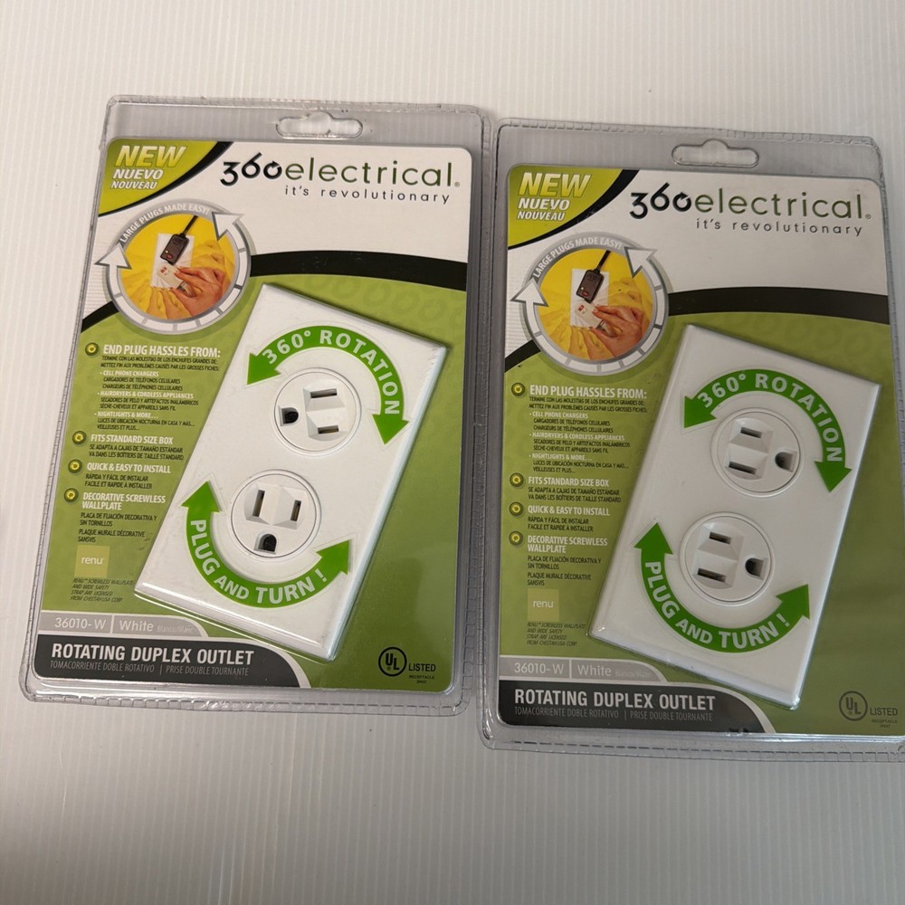 360 Electrical Rotating Duplex Outlet Receptacle White 36010-W Lot Of 2