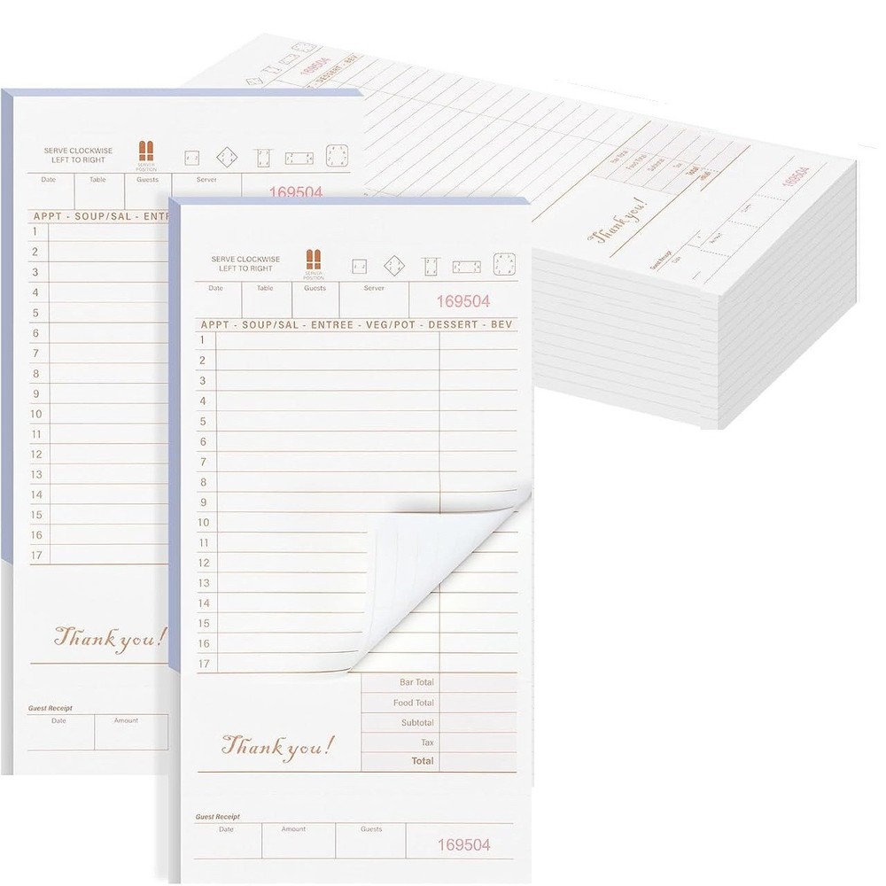 4 Pack (1000 Sheets) Guest Server Checks,2 Part Carbonless, Numbered,8.2″ X 4.3″