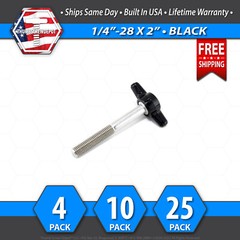 1/4″-28 x 2″ Thumb Screw Stainless Steel – Black Tee / Wing Knob – USA