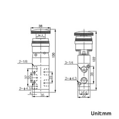 MV-10 Pneumatic Valve 5 Way 2 Position Momentary Mushroom With 6mm Fitting