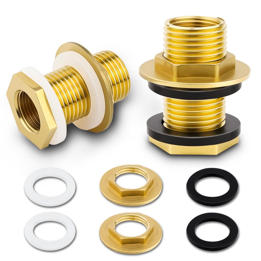 2 Pack Brass Bulkhead Fitting – 1/4″ NPT Female Thread to 3/4″ Male Thread Bu…