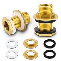 2 Pack Brass Bulkhead Fitting – 1/4″ NPT Female Thread to 3/4″ Male Thread Bu…