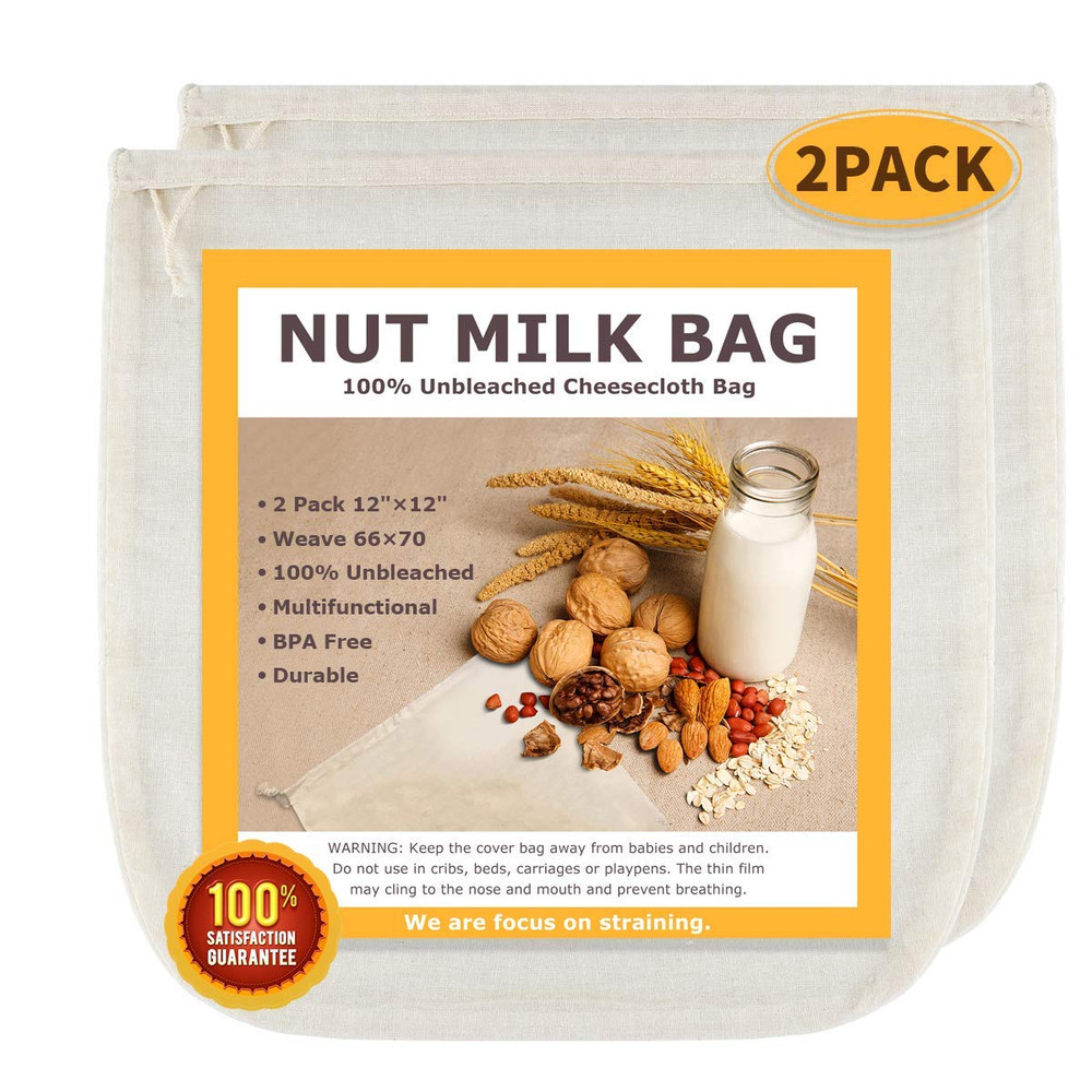 Scengclos Nut Milk Bags All Natural Cheesecloth Bags 12X12 2 Pack 100