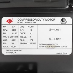 3.7HP Compressor Duty Motor Replaces Husky BT198FA.00-M E105430 BTM56RB34D3.7M