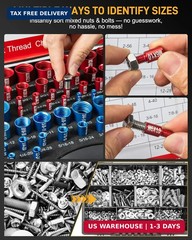66-Piece Nut and Bolt Thread Checker Kit | 34 SAE (Blue) + 32 Metric (Red) Threa
