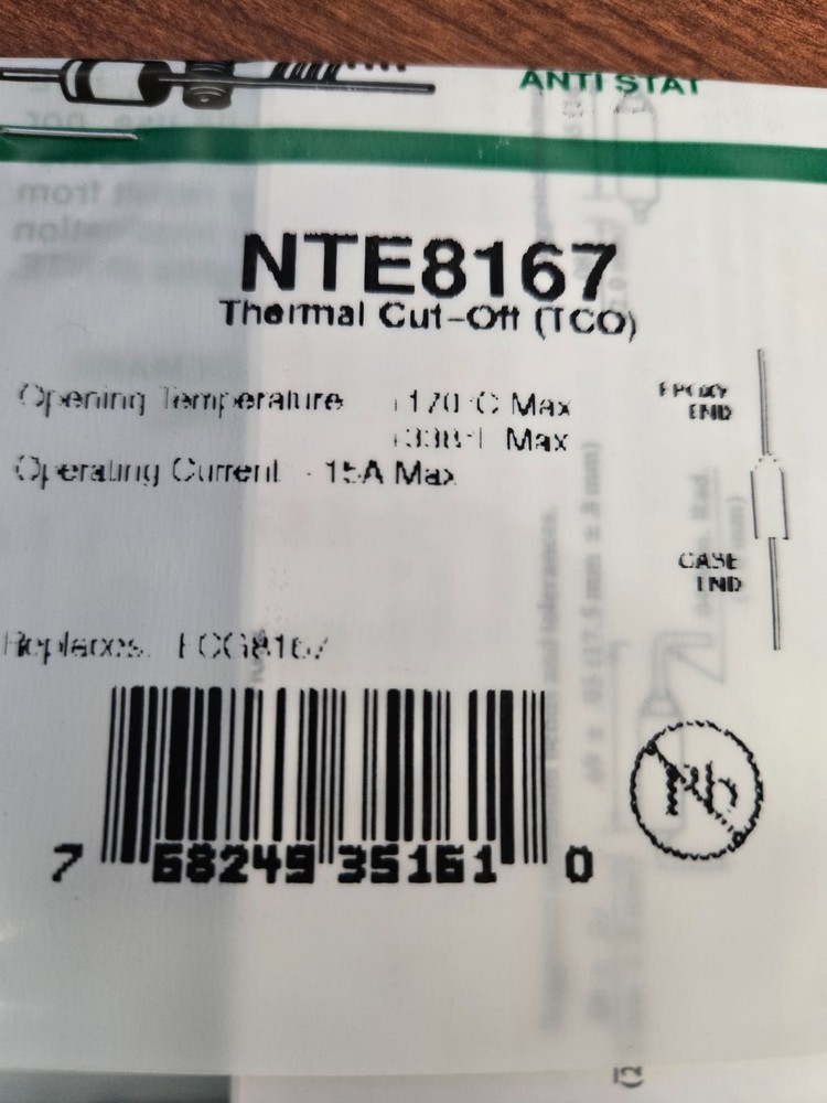 NTE8167 Thermal Cut-Off (TCO) ECG8167 SK948