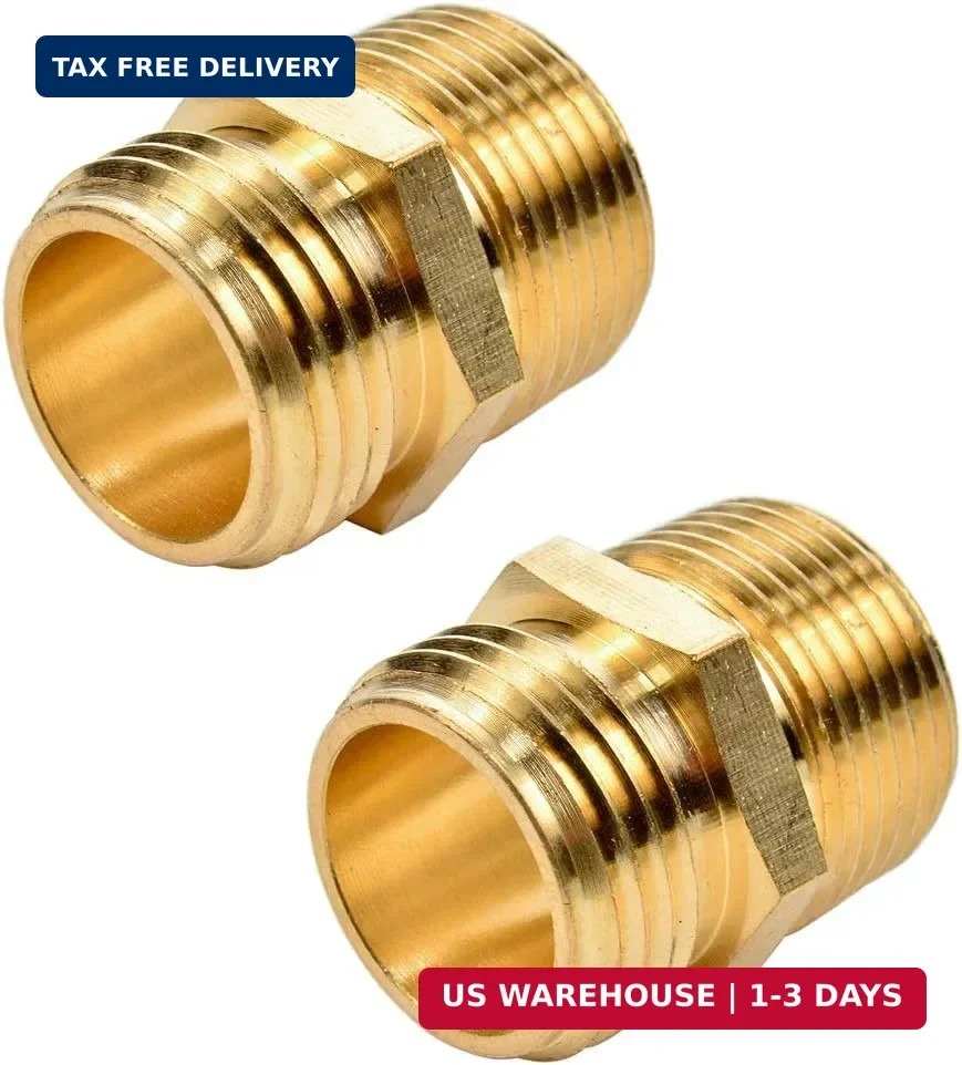 2 Pack 3/4″ GHT to 3/4″ NPT Male Connector, Brass Garden Hose Fitting, Male Hose