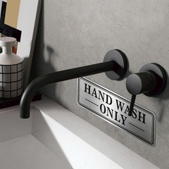 2 PCS Metal Stainless Steel Hand Wash Only Sign Self Adhesive 9×3 Inch