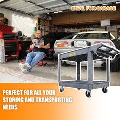 2-Shelf Utility Polypropylene Cart 500 lb Heavy Duty Rolling Plastic 16*30″ Cart