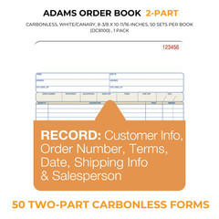 Adams Order Book 2-Part Carbonless WhiteCanary 8-38 x 10-1116 50 Sets