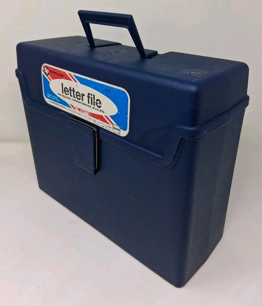 Vintage 1972 Sterling Letter File Storage Box Handle Dark Blue #274 Retro