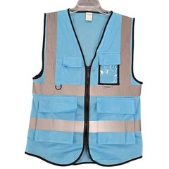 XIAKE Blue Reflective Safety Vest Full Zip Sleeveless V-Neck Breathable Men’s S