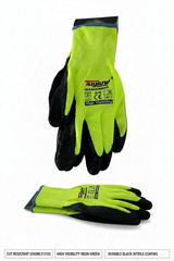 12 Pair Gasoline Lime Safety Gloves Latex Coated Grip Cut Resistant