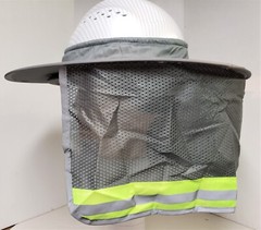 GRAY Hard Hat Sun Shade Visor Full Brim Mesh Neck HI VIS REFLECTIVE STRIPE