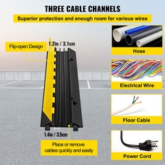 VEVOR 1-Pack 3-Channel Cable Protector Cover Ramp 33000LBS Capacity Heavy-Duty
