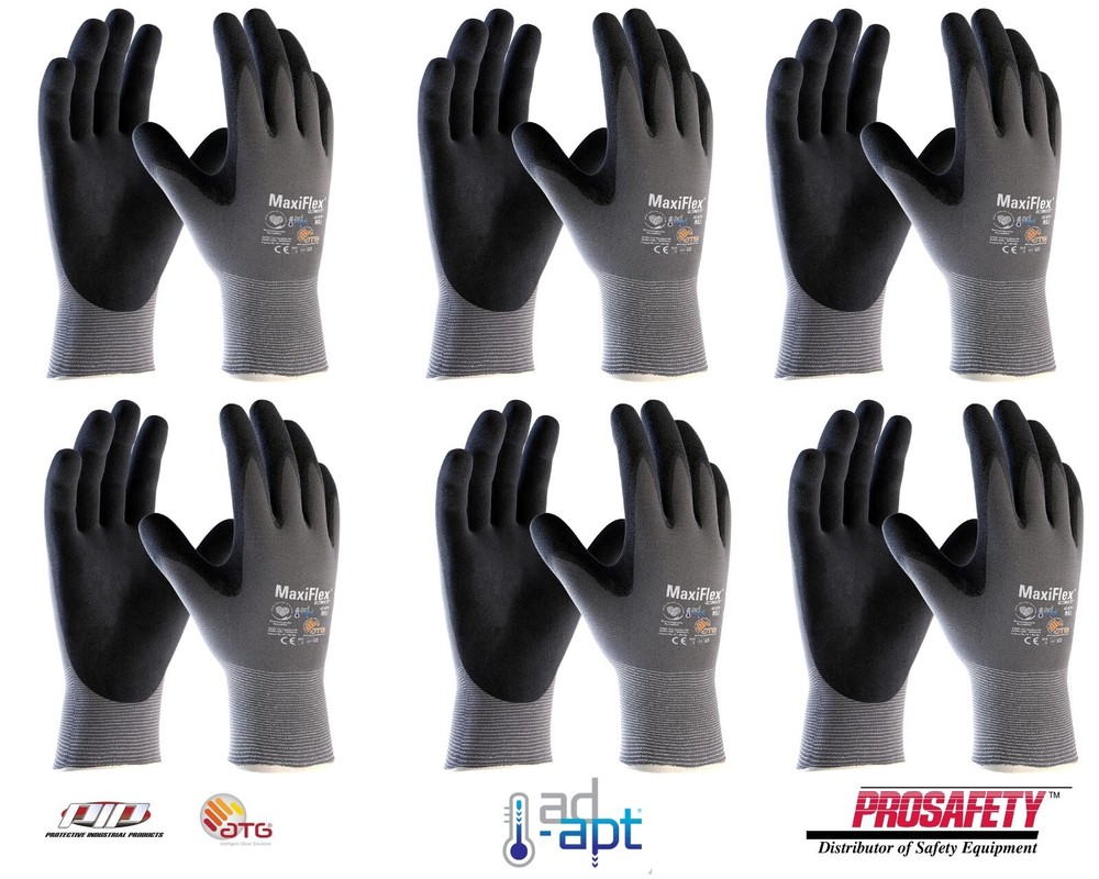 6 PR. 42-874 MaxiFlex Micro Foam Nitrile Grip Palm Coated PROTECTIVE WORK GLOVES