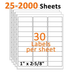 1″ x 2 5/8″ Address Shipping Labels Self-Adhesive Blank 30 UP for Laser & Inkjet