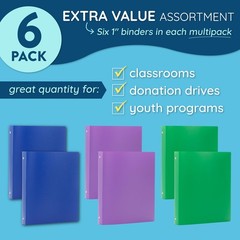 Blue Summit Supplies 6 Pack 3-Ring Plastic Binder 1-Inch Flexible Binder Soft