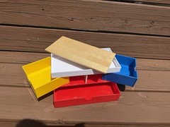 LEGO Storage Drawer Desk Organizer Red Blue Yellow White Wood Look Top