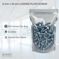License Plate Screws – Slotted Hex Head – Metric – 6mm x 16mm – For Vehicles (10