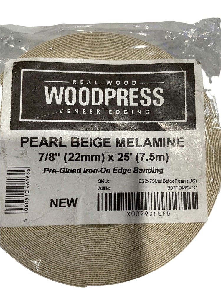 Wood Press Veneer Edging Pearl Beige Melamine 7/8 In 25 Ft Pre Glued Real Wood