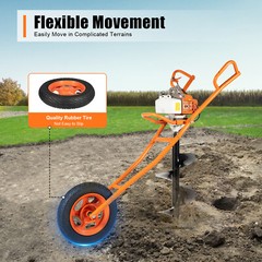 63cc 3hp Post Hole Digger Gas Powered Earth Auger Drill Wheeled w/11″ Auger Bit