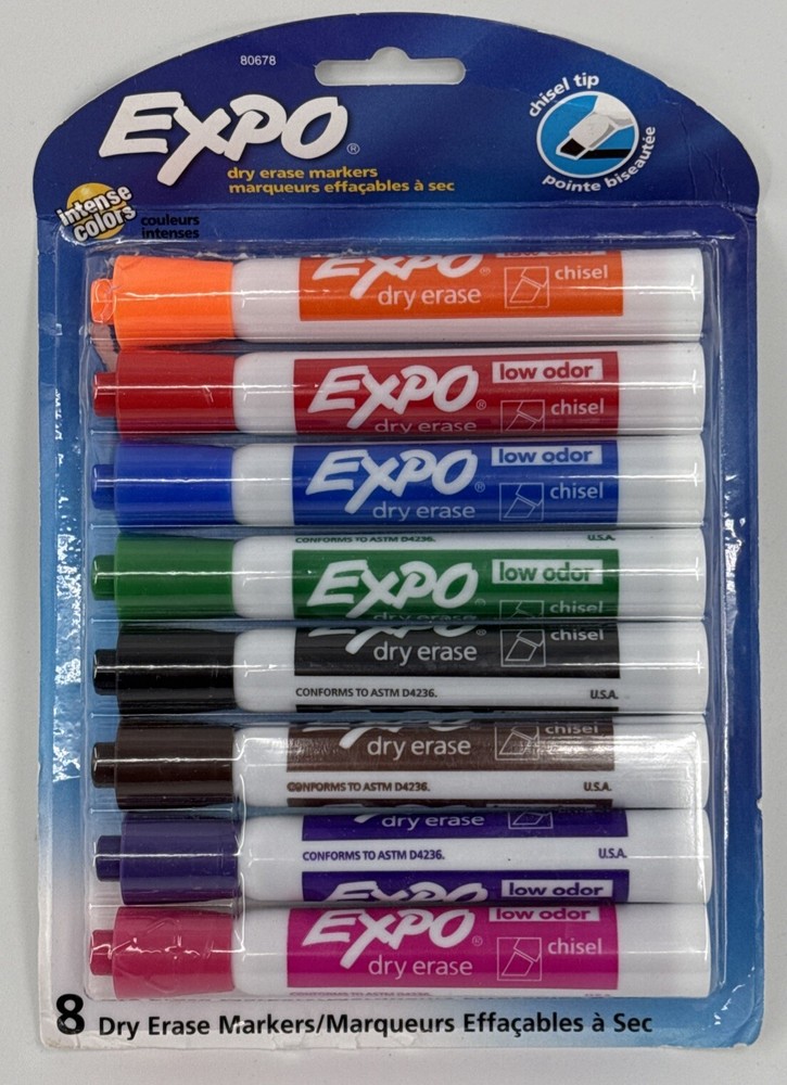 EXPO 8 Count Low-Odor Dry Erase Markers Assorted Colors Open Box