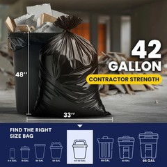Plasticplace Contractor Trash Bags 42 Gallon 4.0 Mil Black Heavy Duty Garbage