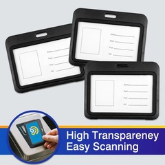3-Pack Horizontal Hard Plastic ID Badge Holders – Double-Sided Black
