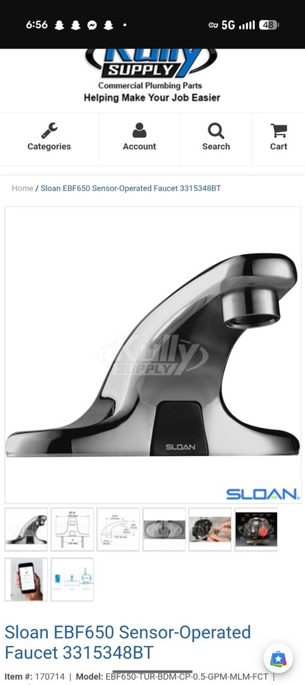 Sloan Optima Plus EBF650 Touchless Battery Sensor Chrome Bathroom Sink Faucet