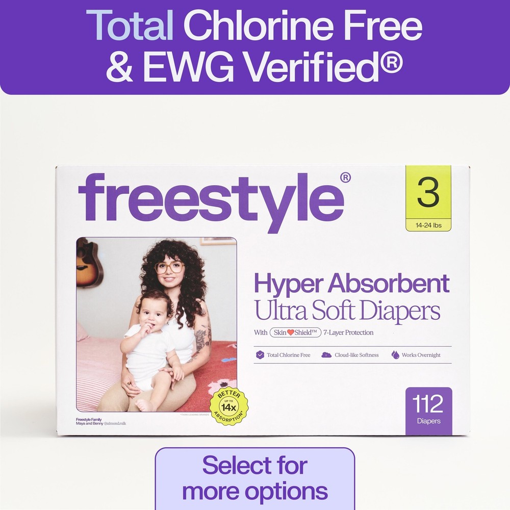 Freestyle 2pk Size 3 Diapers 56ct, Chlorine-Free Hypoallergenic