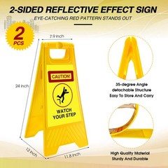 Fuutreo Reflective Caution Watch Your Step Sign Double Sided Floor Sign 24 x 11.