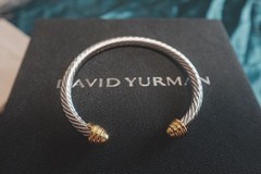 Gift.DavidYurman4mm.Classic Cable.Sterling Silver BraceIet&18k Gold Dome BangIe