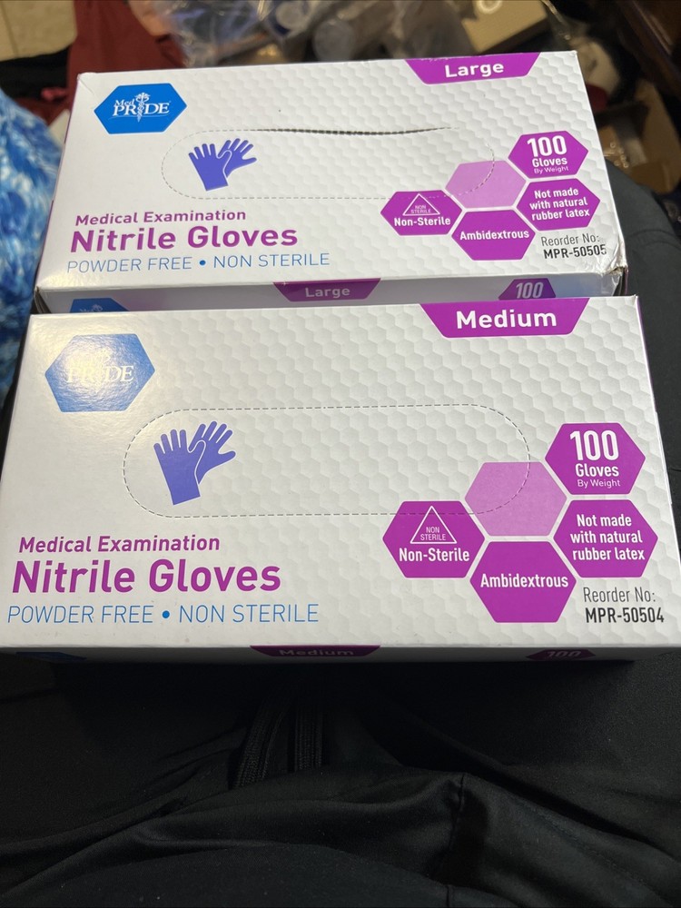 2 Pack MedPride Powder-Free Nitrile Exam Gloves 2 Packs of 100) 200 Total! Med/L