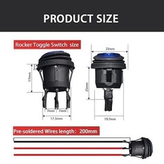 4Pcs Round Rocker Switch 12V Waterproof Toggle Switch SPST 3 Pin O Color: Blue