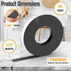 FINDMAG Magnetic Tape, Magnetic Strips with Adhesive Backing, 1 Roll 30 Feet Mag