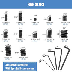 1145PCS 25 Sizes Metric & SAE Set Screw Assortment Kit12.9 Class Alloy Steel In