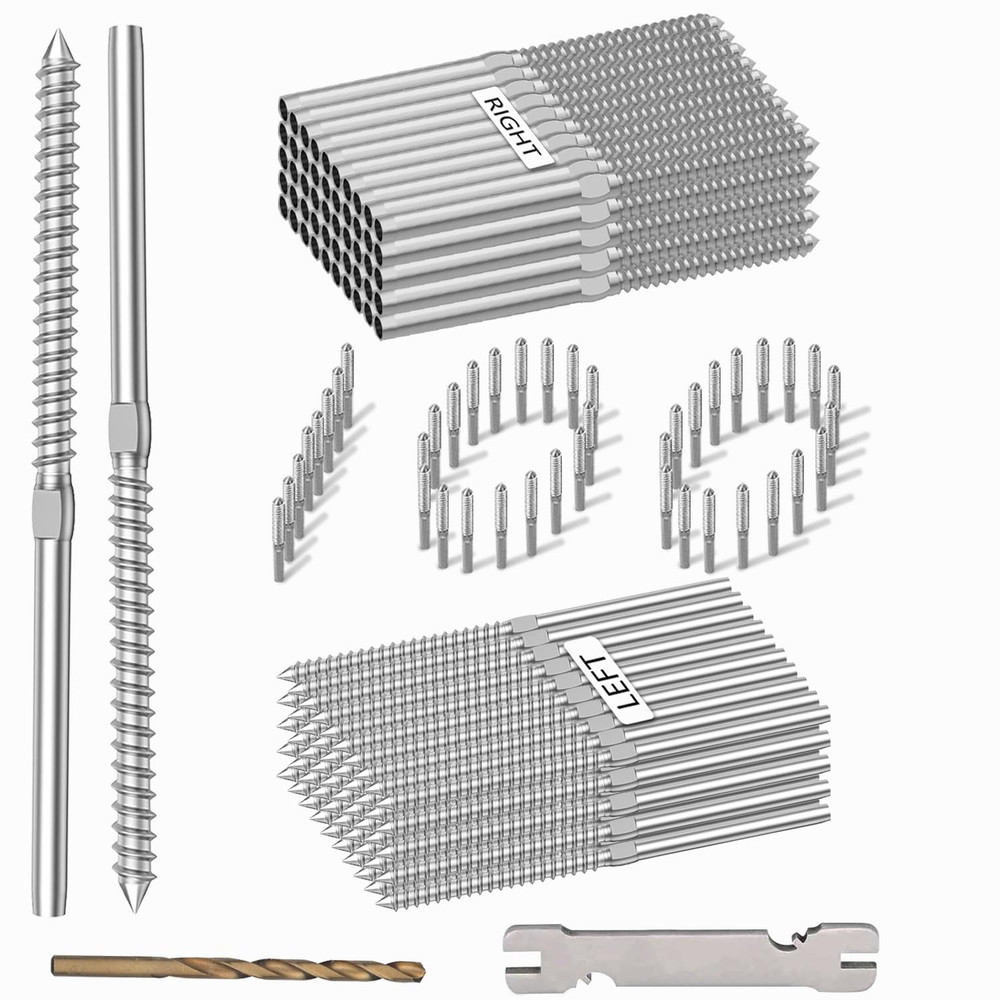 100Pack 1/8′ Left & Right Handed Thread Swage Lag Screws, T316 Stainless Steel H