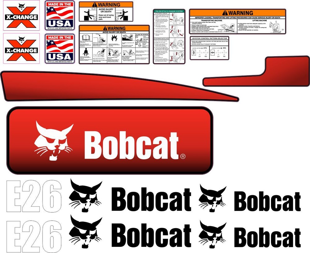 Bobcat E26 Mini-Excavator Aftermarket Decal Kit. Very High Quality