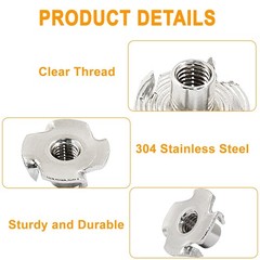 Litoexpe 50 Pcs M5 x 8mm T-Nuts, Stainless Steel Four Pronged Tee Nut for Wood,