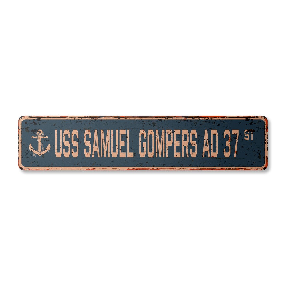 USS SAMUEL GOMPERS AD 37 Vintage Street Sign us navy ship veteran sailor rustic