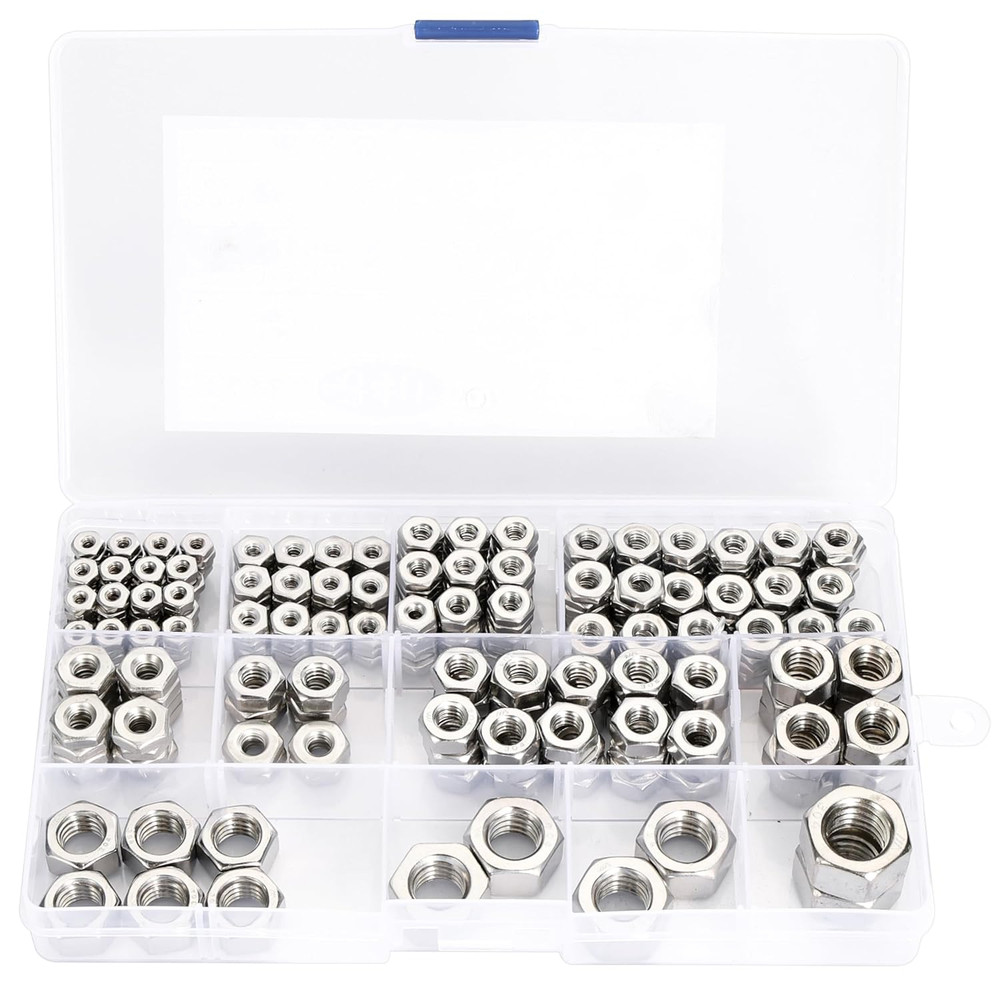 340 Pcs SAE Hex Nuts Stainless Steel, 4#40 6#32 8#32 10#24 10#32 12#24 1/4″-20