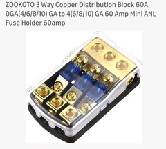 3-Way Copper Distribution Block with 60 Amp Mini ANL Fuse Holder 0GA to 4GA