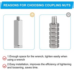 3Pcs 5/16″-18 UNC 2″ Length 304 Stainless Steel Coarse Hex Coupling Nuts