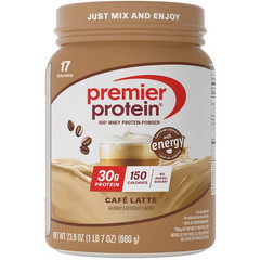 Premier Protein 100% Whey Protein Powder, Café Latte, 30g Protein, 23.9 oz 1.5lb
