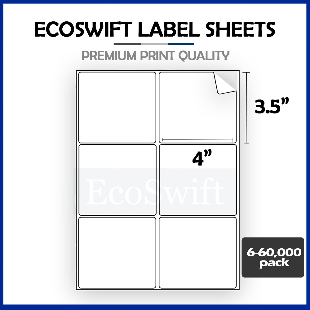 6-60,000 4 x 3 1/3 “EcoSwift” Laser Address Shipping Adhesive Labels 6 per sheet