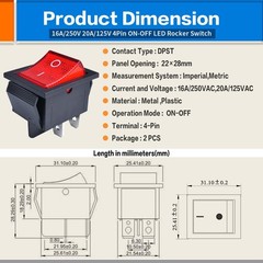 2 Pcs Boat Rocker Switch AC 20A 125V, 16A 250V DPST 4 Pins 2 Position On Off …