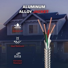14/3 MC Cable with Ground Aluminium Armored Solid Copper Conductors 20 ft