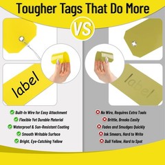 100pcs Yellow Plastic Hang Shipping Tags with Wire Waterproof Blank Label Tags